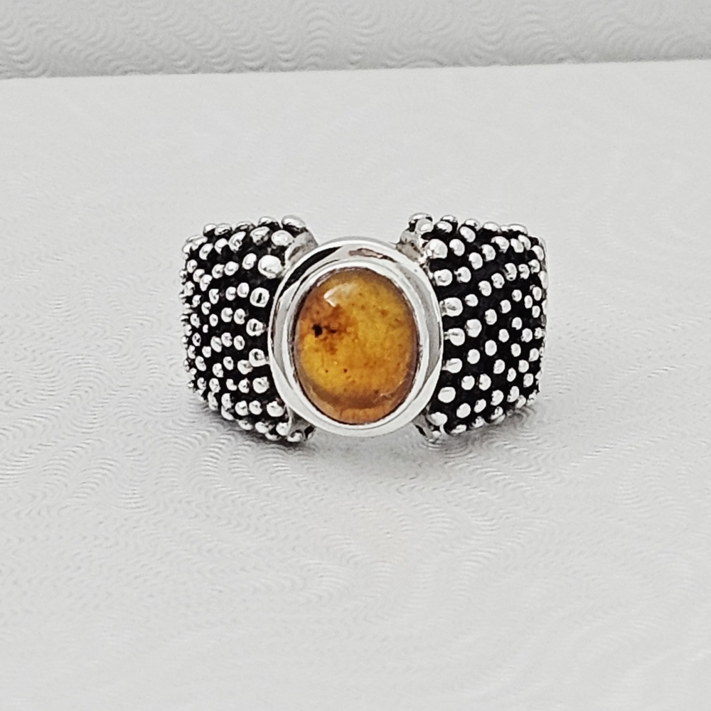 Silpada Rare Sterling Silver Oval Amber Stone Oxidized Popcorn Ring Size 9.25
